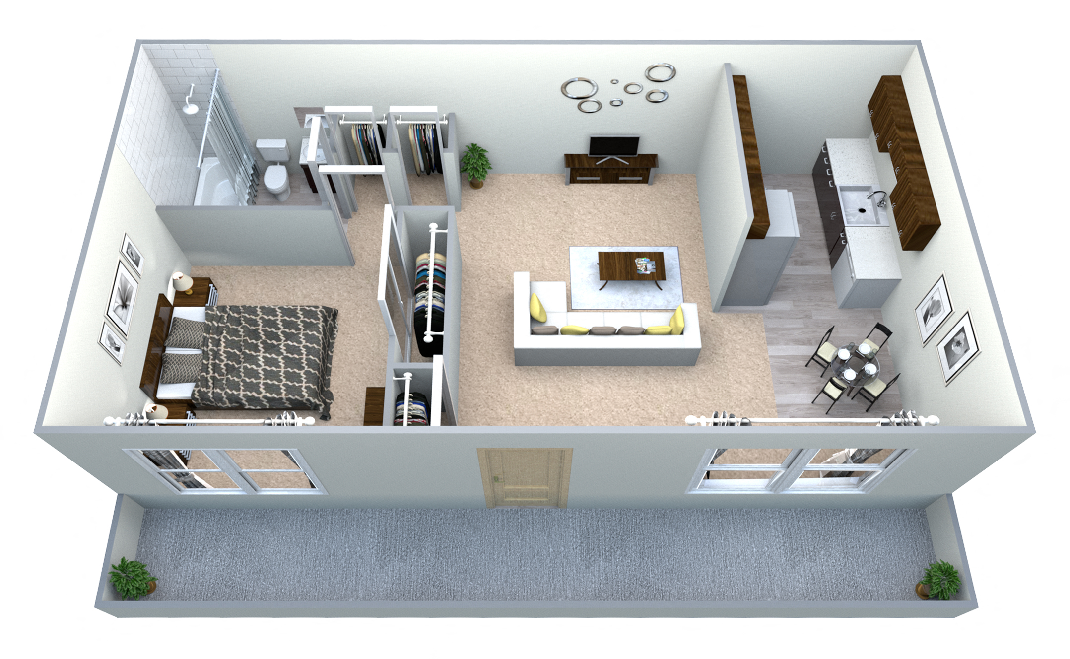 Floor plan for studio, 1 bath, 420 sqft